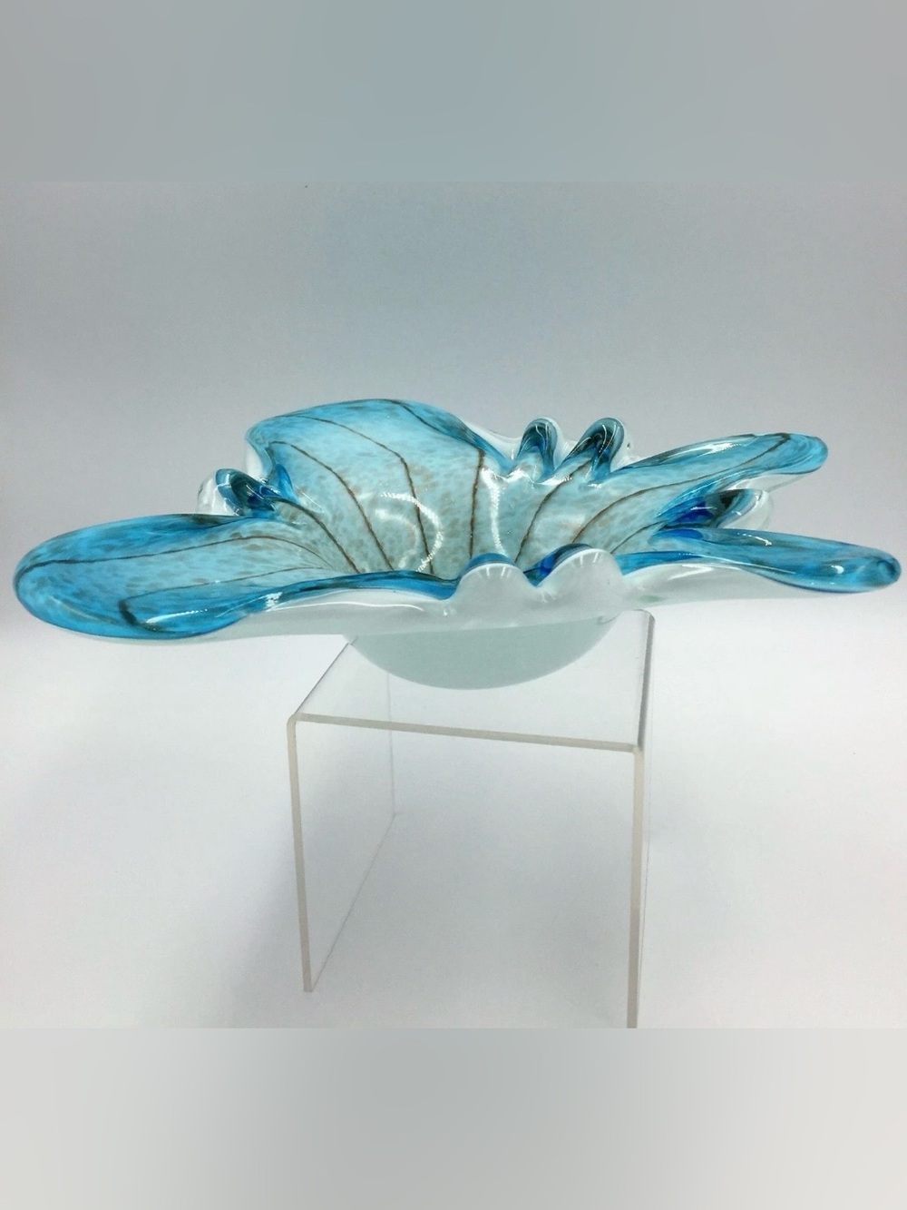 FRATELLI TOSO MURANO BLUE AVENTURINE BUTTERFLY GLASS BOWL MCM 1950's